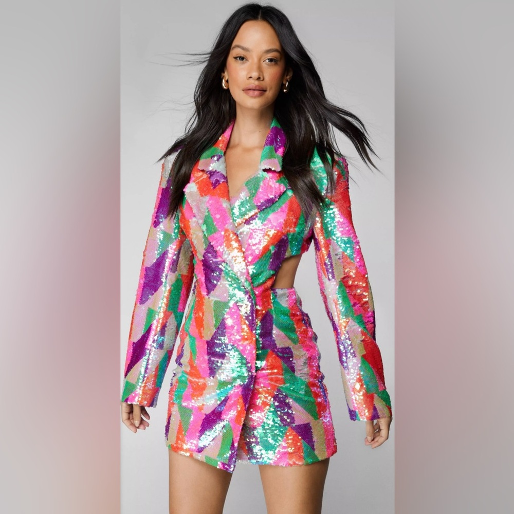 NWT Nasty Gal Multicolored Sequin Blazer Dress